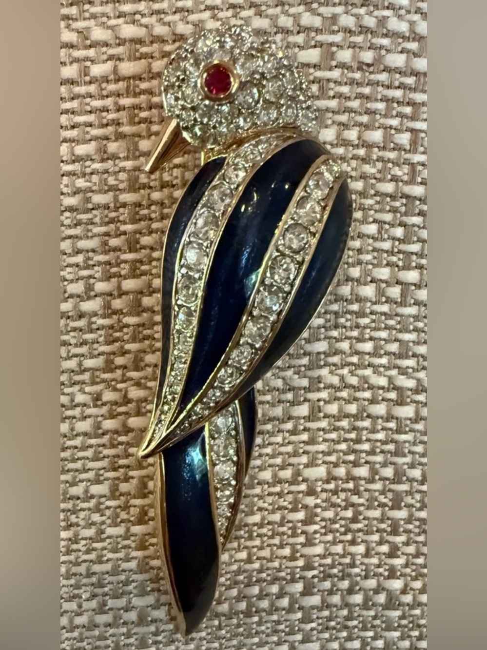 Vintage D'Orlan Swarovski Crystal Enamel Bird Parrot Brooch Pin Signed